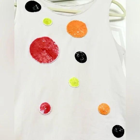 Vintage Y2K MOSCHINO Jeans stretch tank muscle shirt w/ colorful sequin dots S/M - Picture 10 of 13